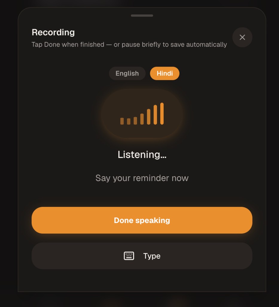 Sortedays voice recording — listening in Hindi or English